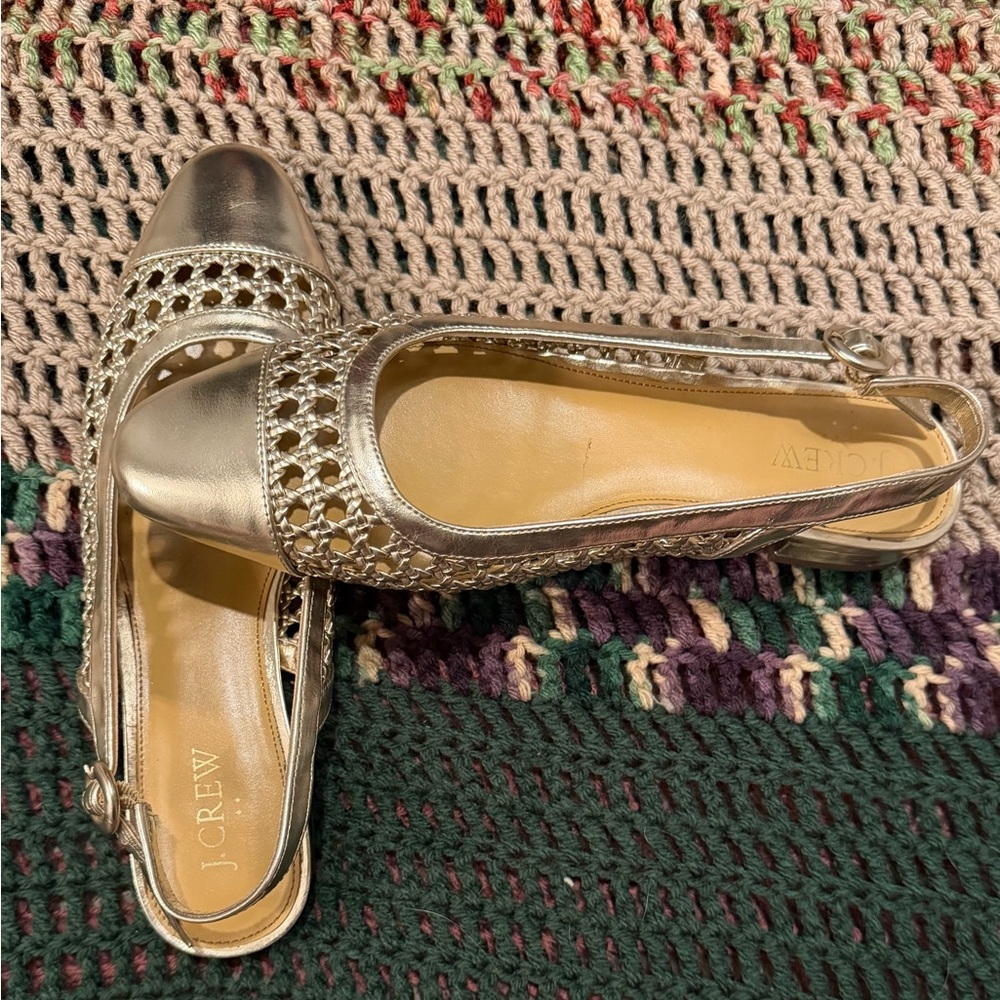 J.Crew Gold Woven Slingback Flats Size 8.5